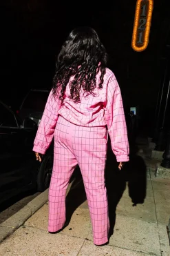 Hot Pink Multi Rhinestone Plaid Sweatpant