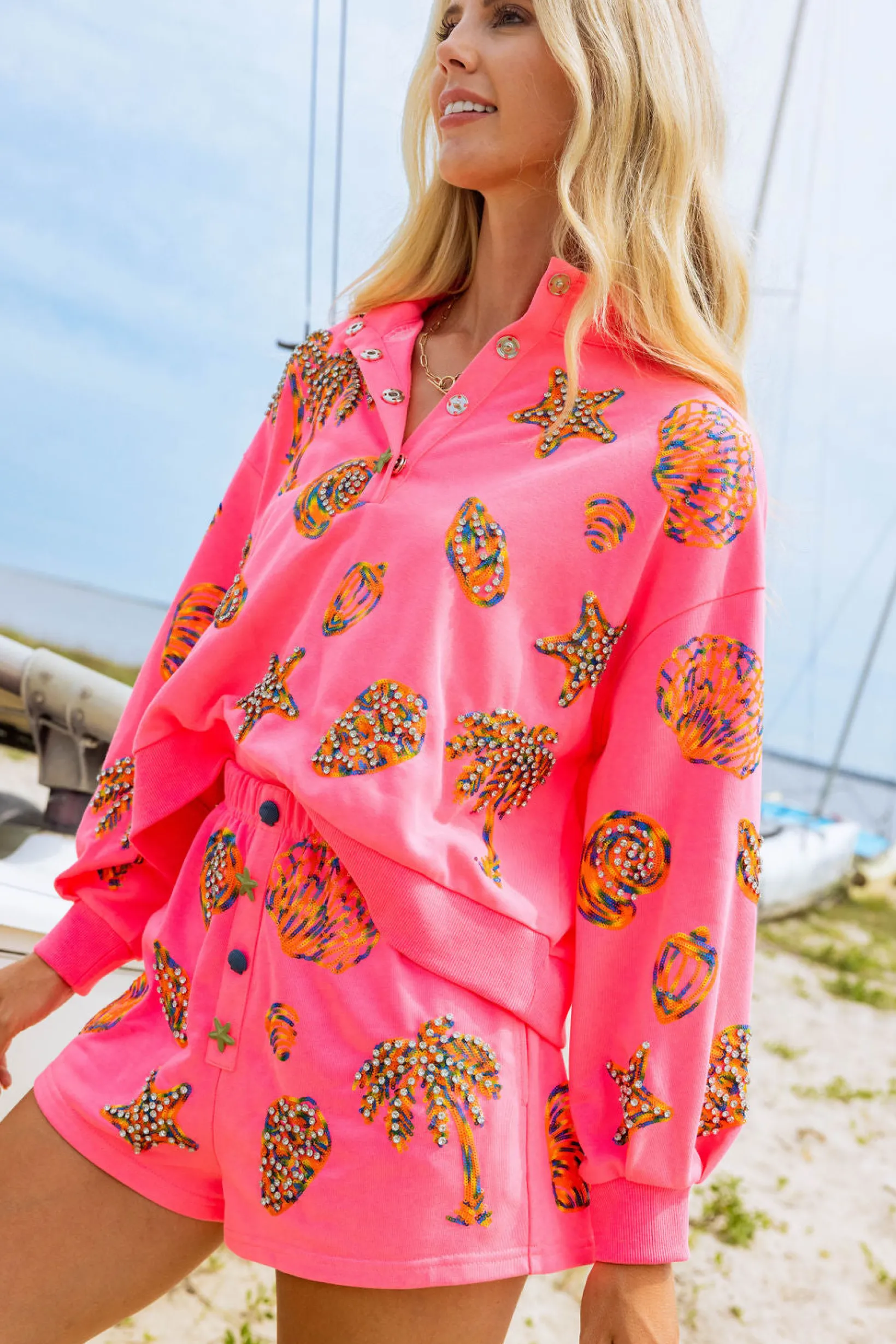 Hot Pink Multi Shell Henley Short