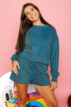 Indigo & Rainbow Pearl Stripe Short