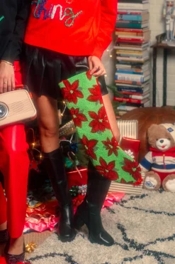 ITES x Sami Riccioli x Queen of Sparkles Green Poinsettia Stocking