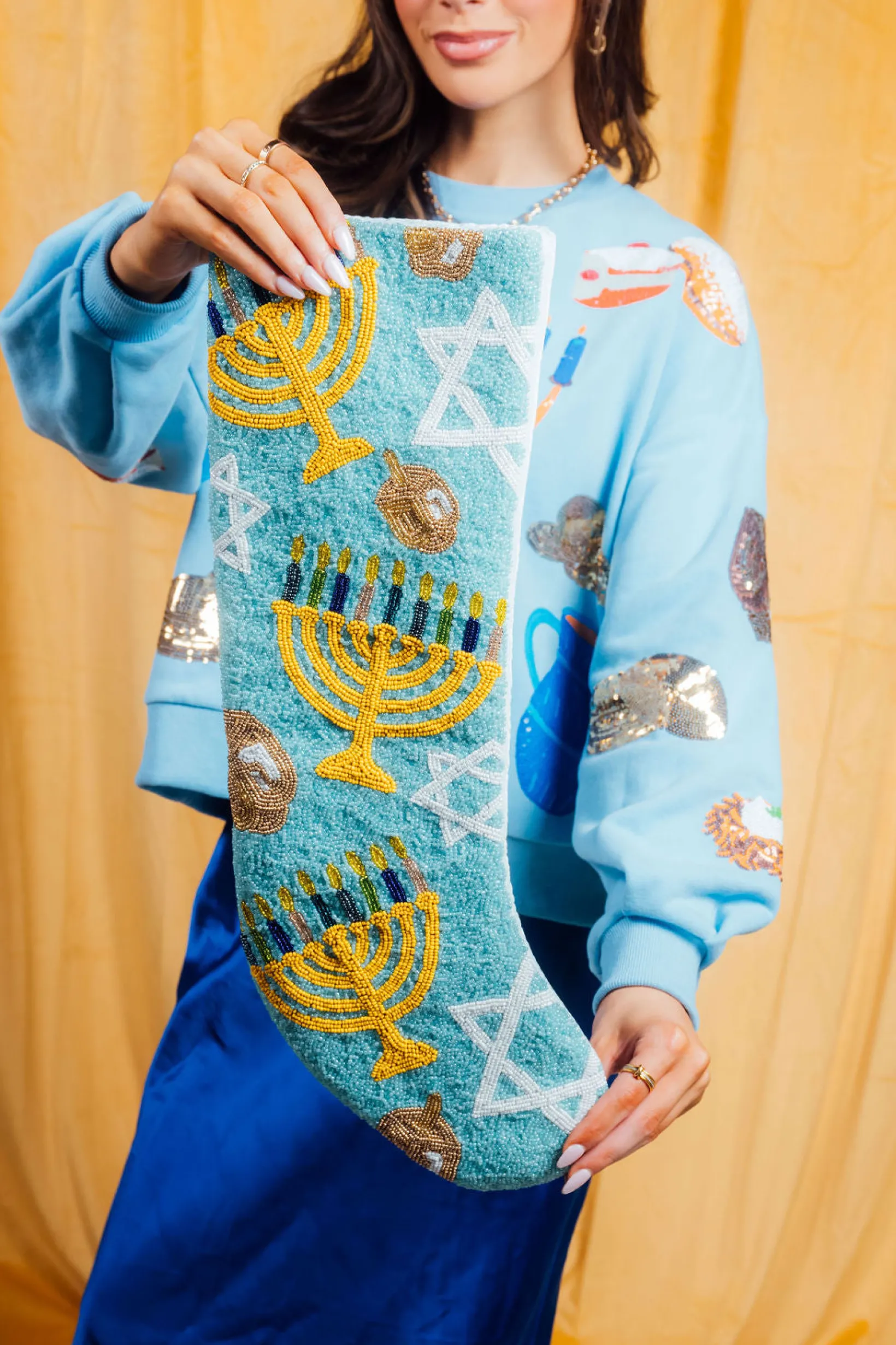 ITES x Sami Riccioli x Queen of Sparkles Blue Hanukkah Stocking