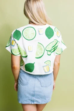 Ivory lime & Tequila Shot Short Sleeve Top