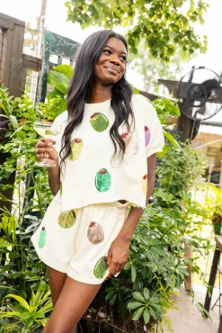 Ivory Multi Olive Short Sleeve Top