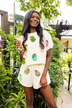 Ivory Multi Olive Short Sleeve Top