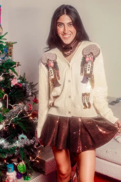 Ivory Raven Haired Nutcracker Lady Shard Sequin Sleeve Cardigan