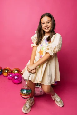 Kids Beige Mega Star Off the Shoulder Dress
