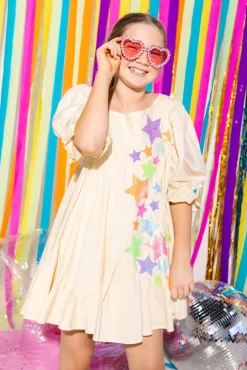 Kids Beige Mega Star Off the Shoulder Dress