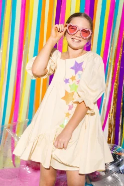 Kids Beige Mega Star Off the Shoulder Dress