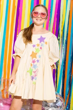 Kids Beige Mega Star Off the Shoulder Dress