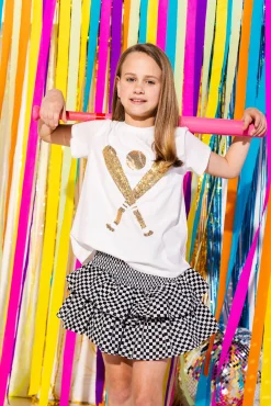 Kids Black & White Checkered Smocked Skort