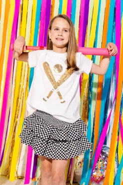 Kids Black & White Checkered Smocked Skort