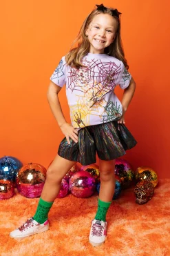 Kids Black Rainbow Leather Swing Shorts