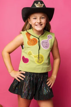 Kids Black Rainbow Leather Swing Shorts