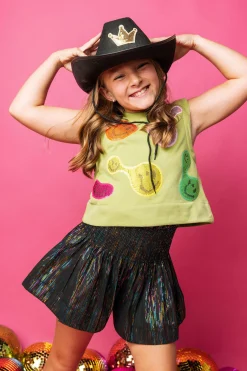 Kids Black Rainbow Leather Swing Shorts