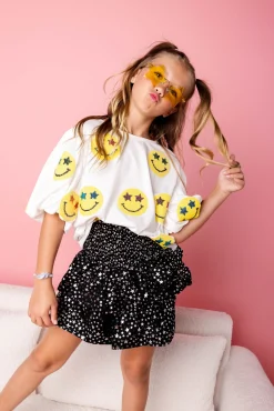 Kids Black Silver Star Smocked Skort