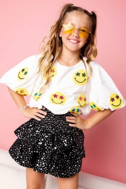 Kids Black Silver Star Smocked Skort