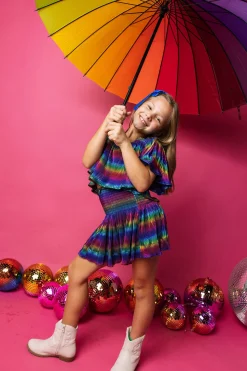 Kids Blue Rainbow Pleat Swing Shorts