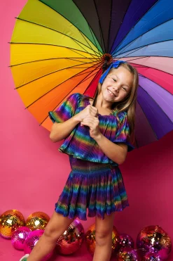 Kids Blue Rainbow Pleat Swing Shorts