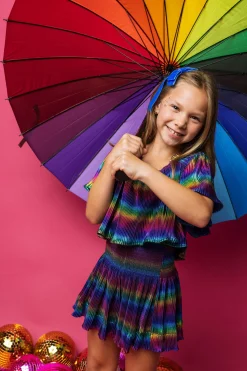 Kids Blue Rainbow Pleat Swing Shorts