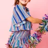 Kids Blue Rainbow Stripe Flutter Top