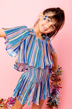 Kids Blue Rainbow Stripe Flutter Top