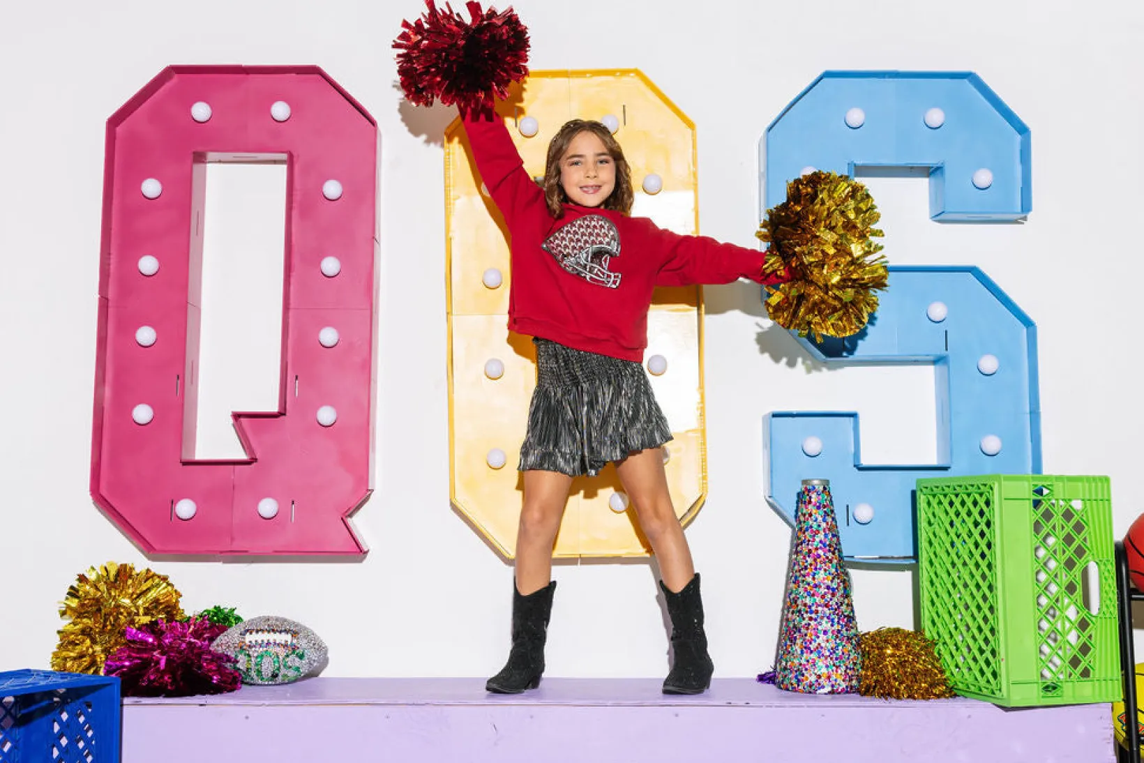 Kids Crimson & White Houndstooth Helmet Sweatshirt