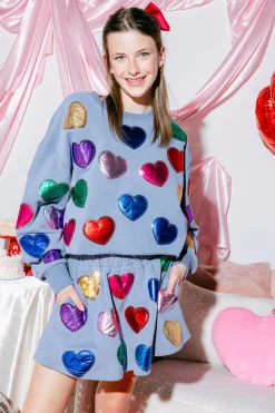 Kids Dusty Blue Rainbow Foil Heart Skort