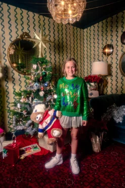 Kids Full Sequin Green Merry Everything Sweater