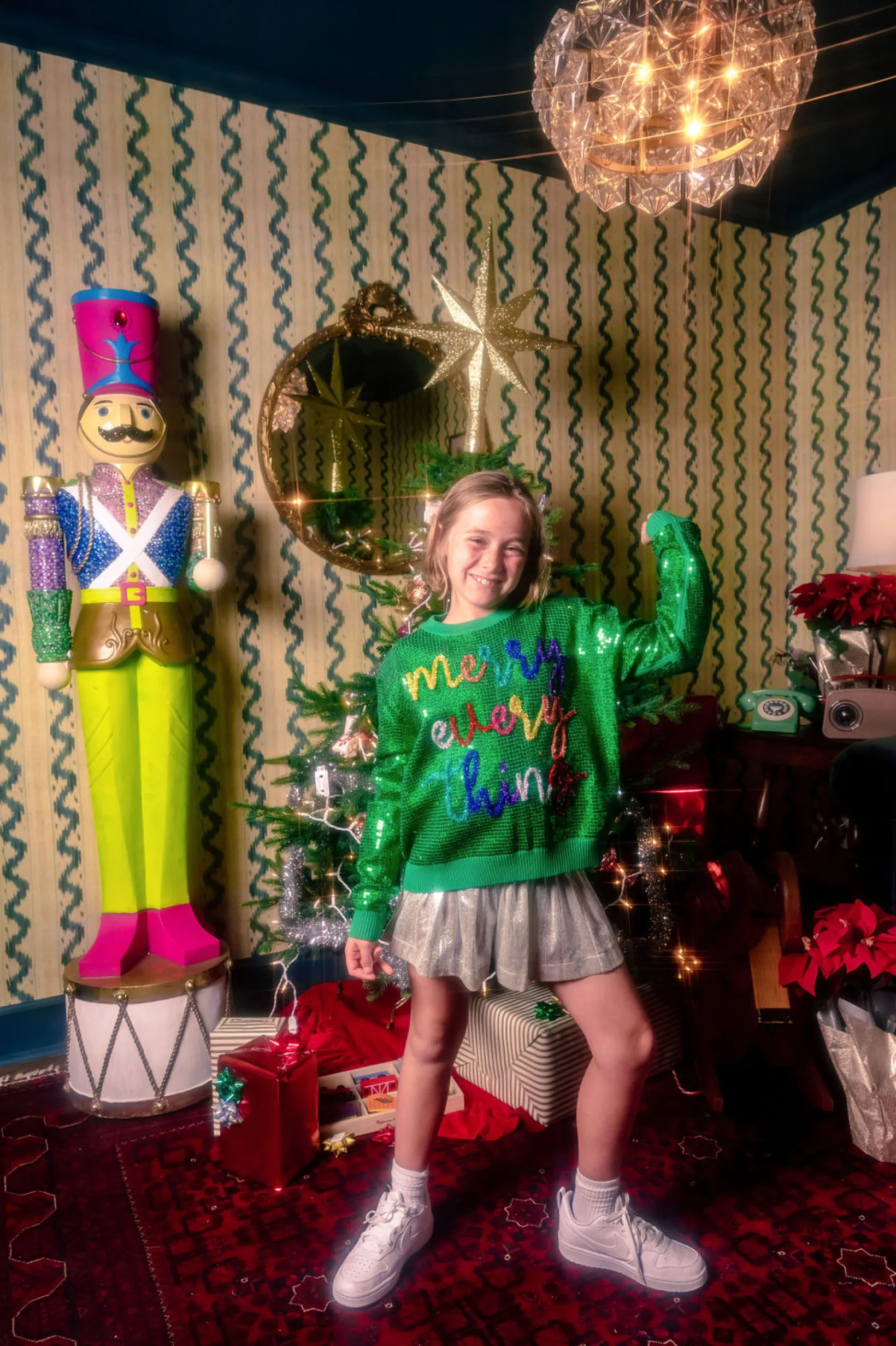 Kids Full Sequin Green Merry Everything Sweater