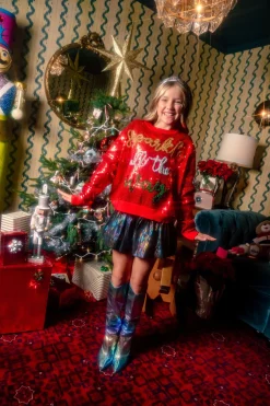 Kids Full Sequin Sparkle All the Way Red Sparkle Sweater