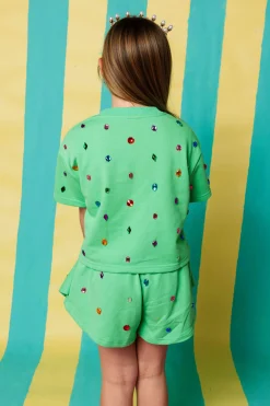 Kids Green Scattered Rhinestone Skort
