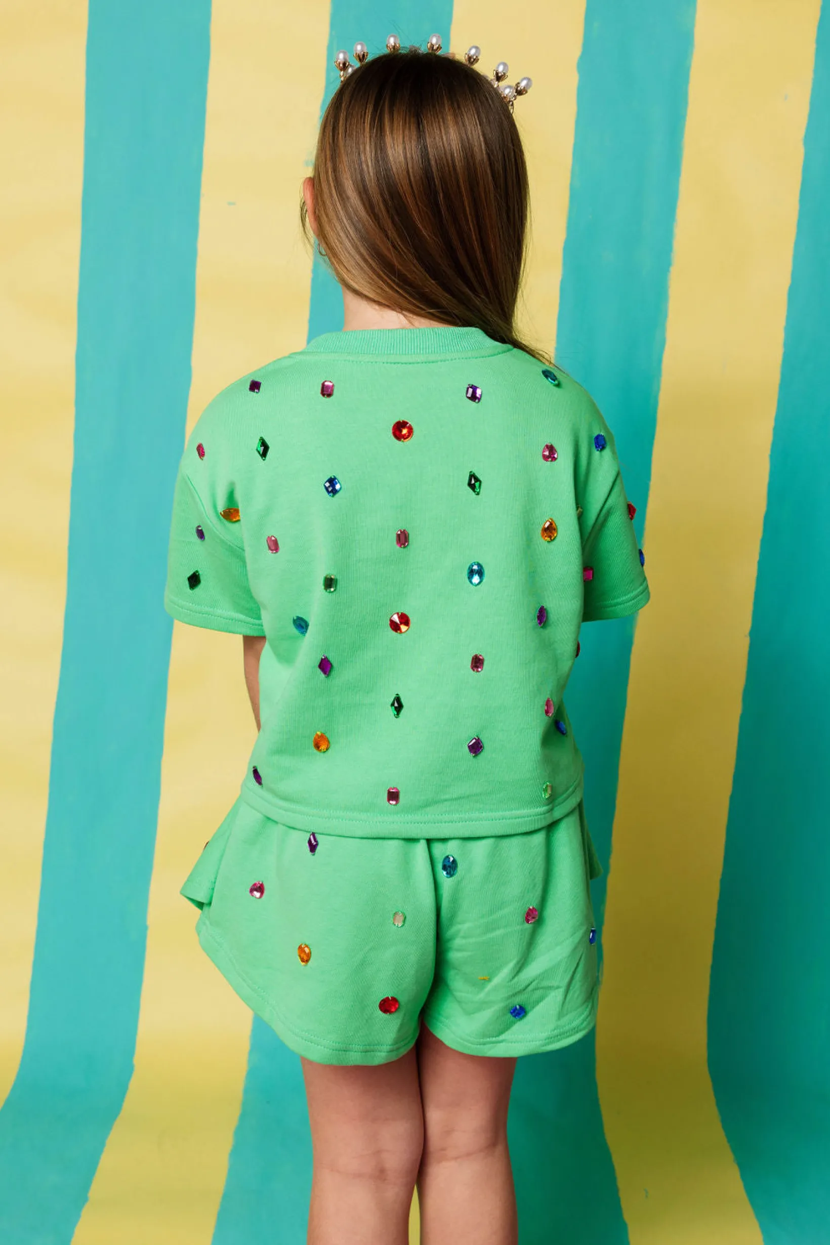 Kids Green Scattered Rhinestone Skort