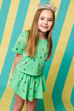 Kids Green Scattered Rhinestone Skort