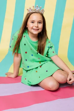 Kids Green Scattered Rhinestone Skort