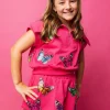 Kids Hot Pink Multi Butterfly Collar Top