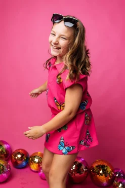 Kids Hot Pink Multi Butterfly Skort