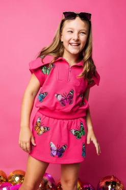 Kids Hot Pink Multi Butterfly Skort