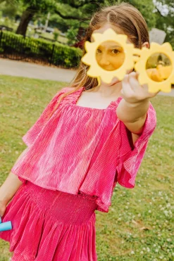 Kids Hot Pink Pleat Flutter Top