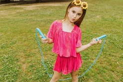 Kids Hot Pink Pleat Flutter Top