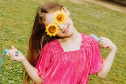 Kids Hot Pink Pleat Flutter Top