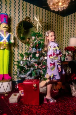 Kids Lavender Patterned Ornament & Bows Dress