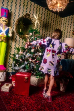 Kids Lavender Patterned Ornament & Bows Dress