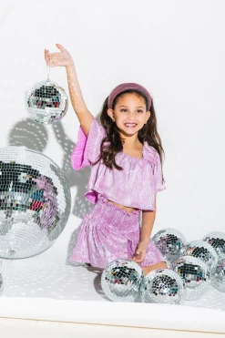 Kids Lavender/Silver Ribbed Flutter Top