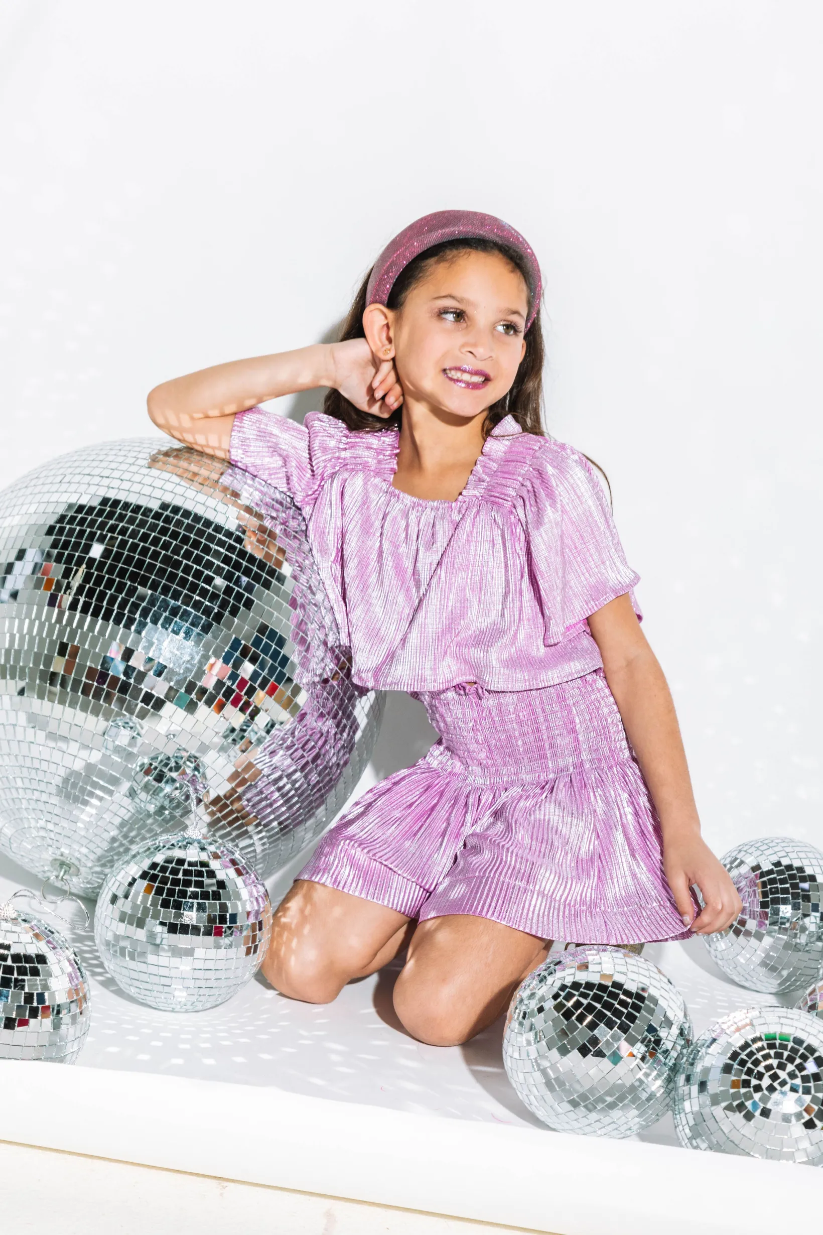 Kids Lavender/Silver Ribbed Flutter Top