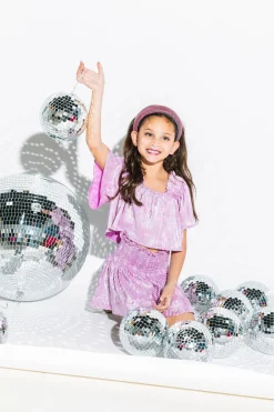 Kids Lavender/Silver Ribbed Flutter Top