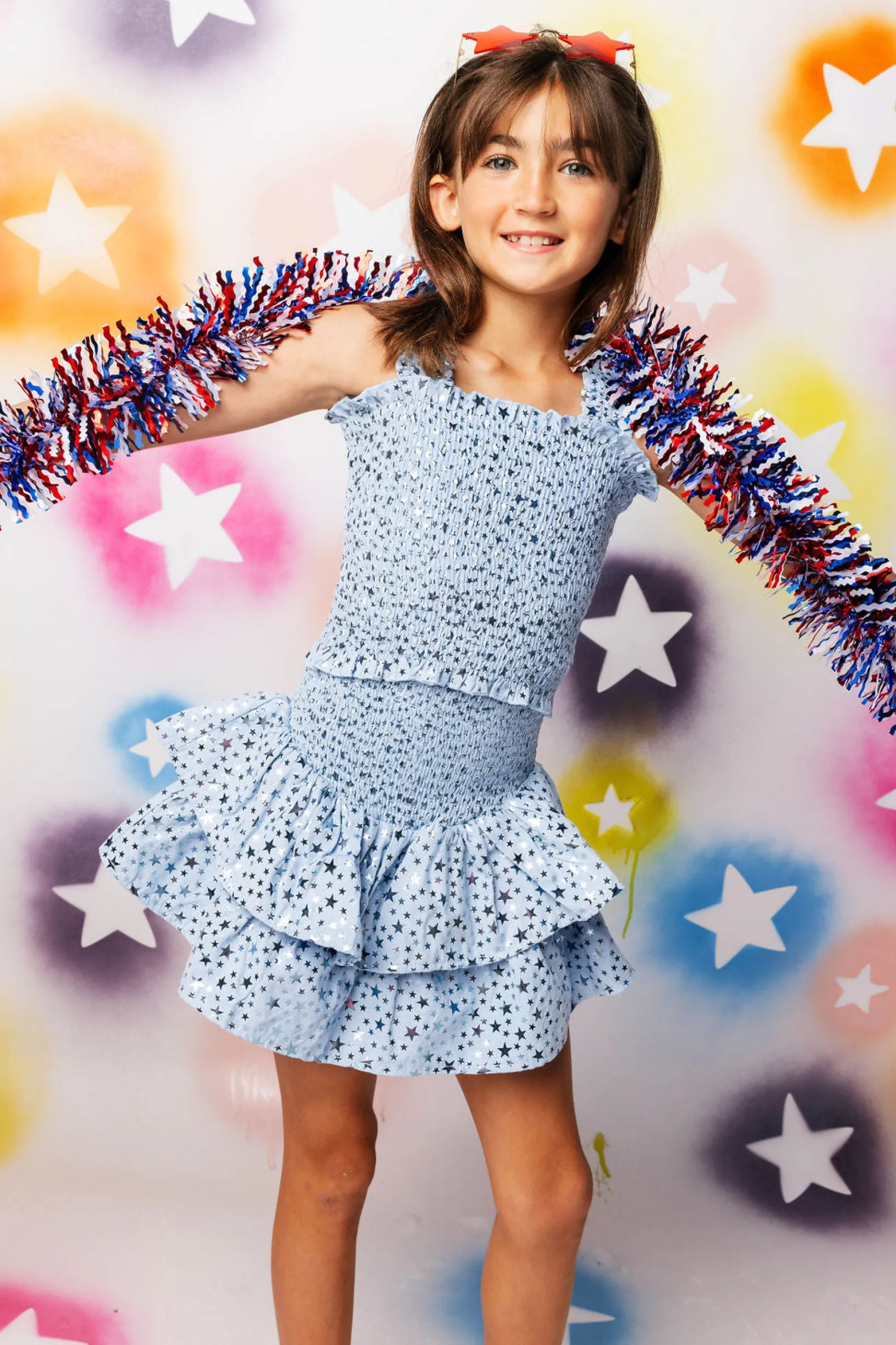 Kids Light Blue Star Smocked Skort