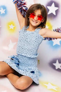 Kids Light Blue Star Smocked Skort