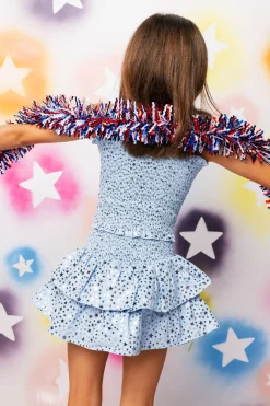 Kids Light Blue Star Smocked Skort