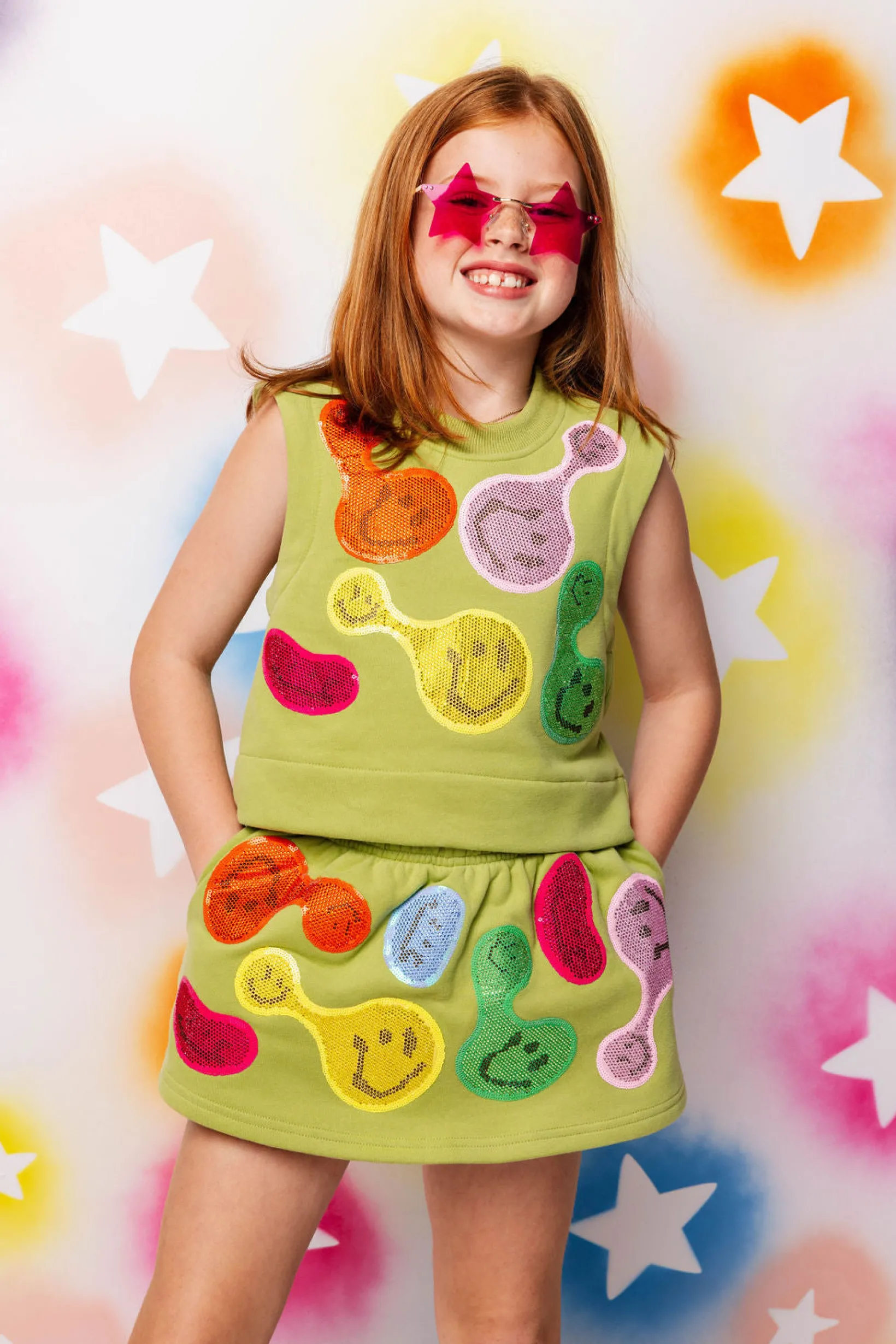 Kids Light Green Groovy Smiley Tank