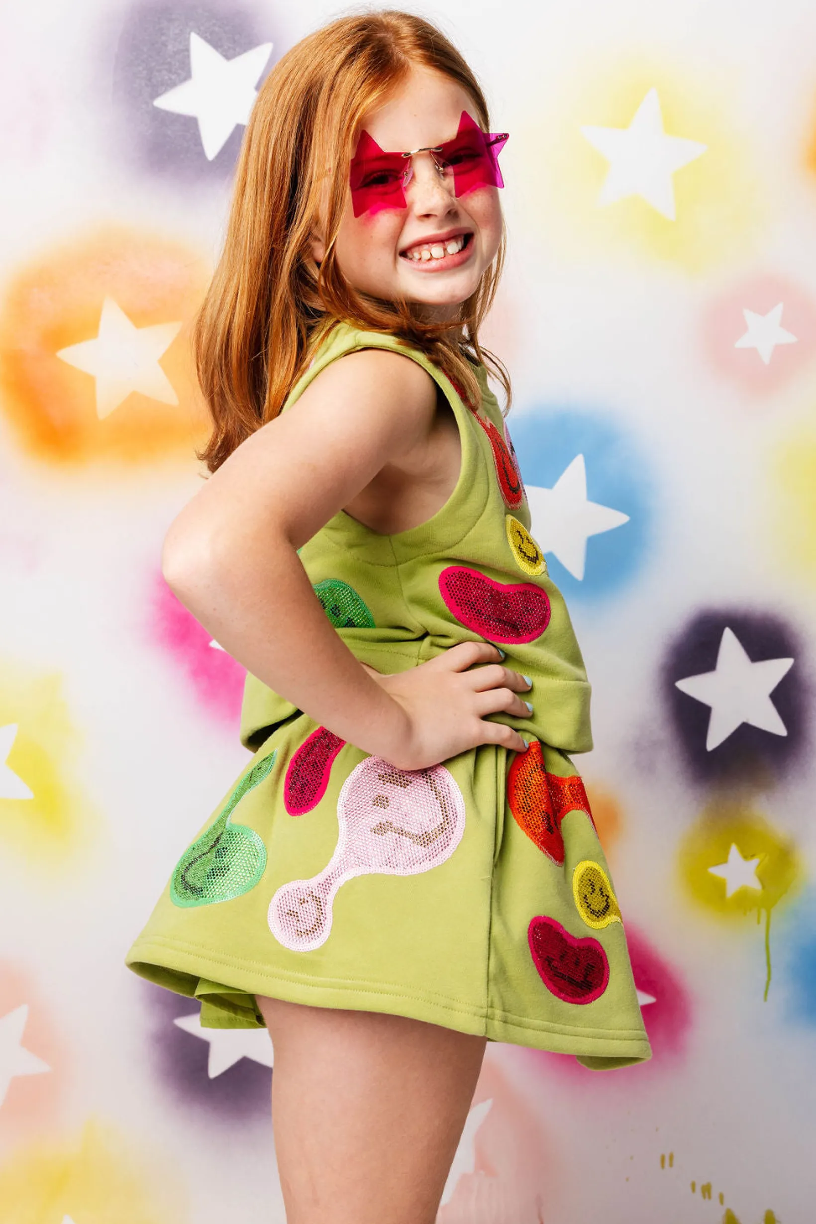 Kids Light Green Groovy Smiley Tank